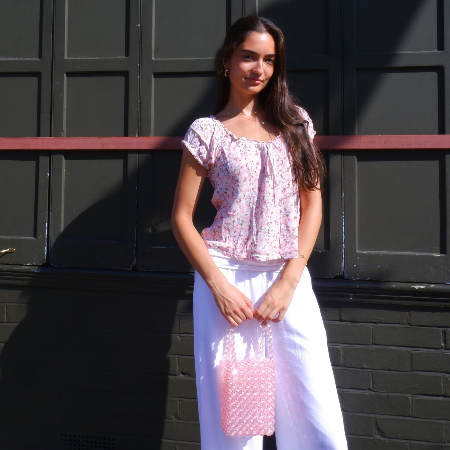 WHIMSY070 - handmade beaded pink boxy bag