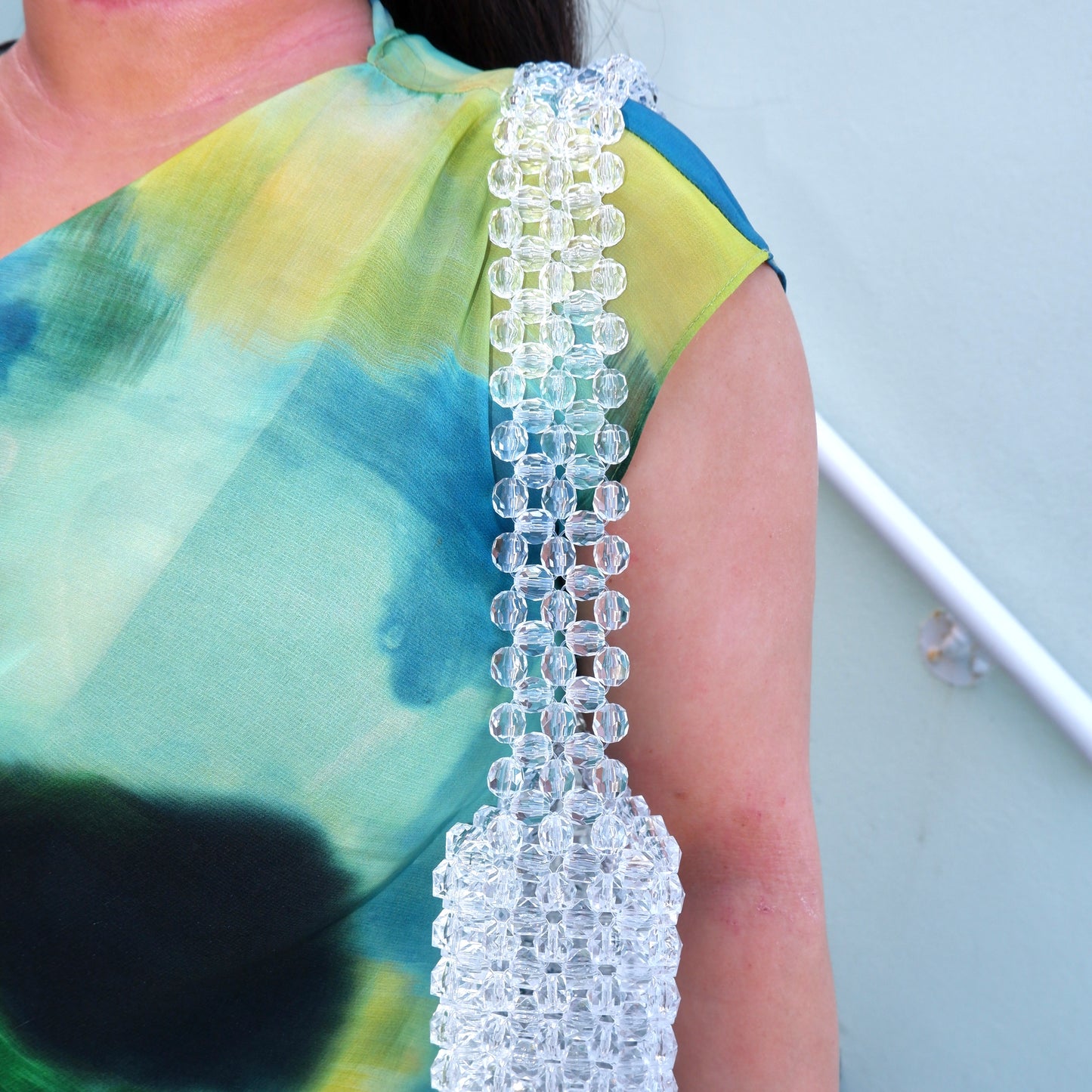 WHIMSY077 - handmade beaded clear structured baguette bag