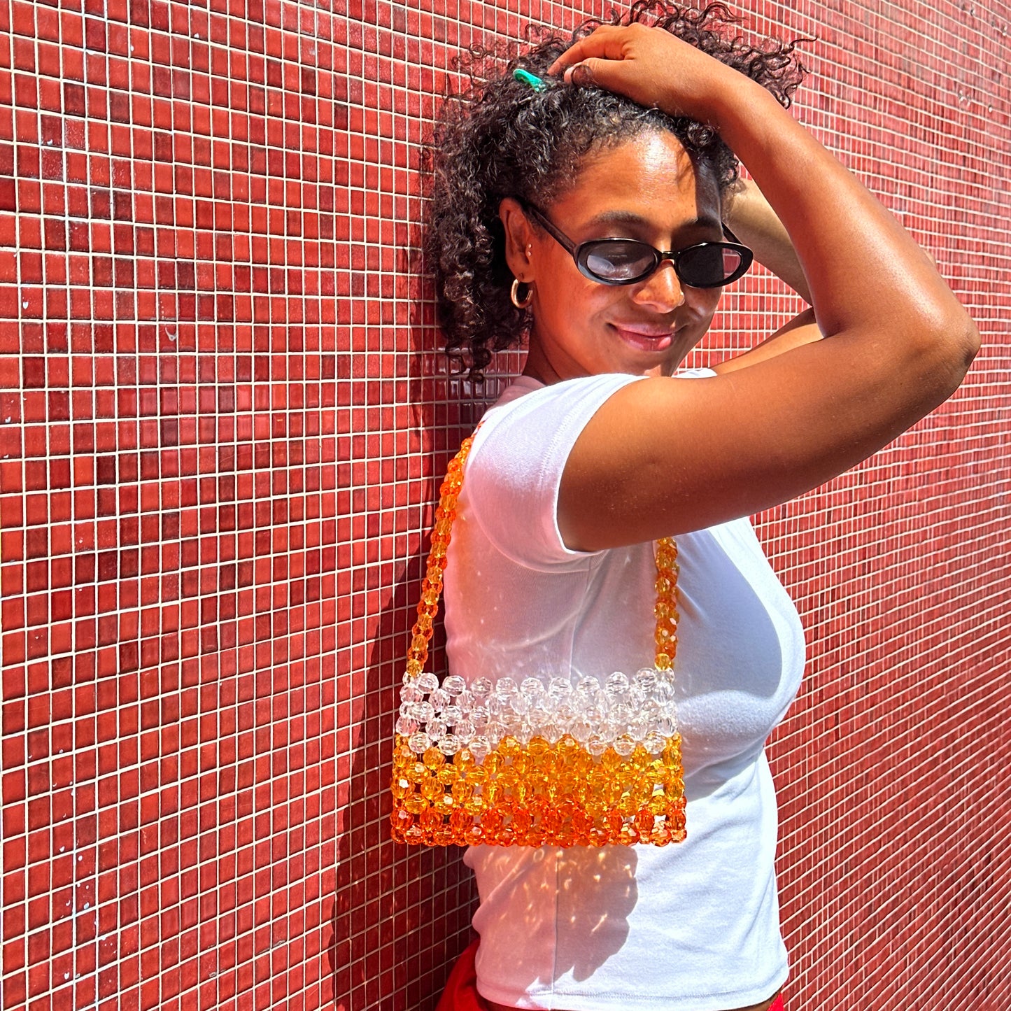 WHIMSY068 - handmade beaded ombre yellow orange bag