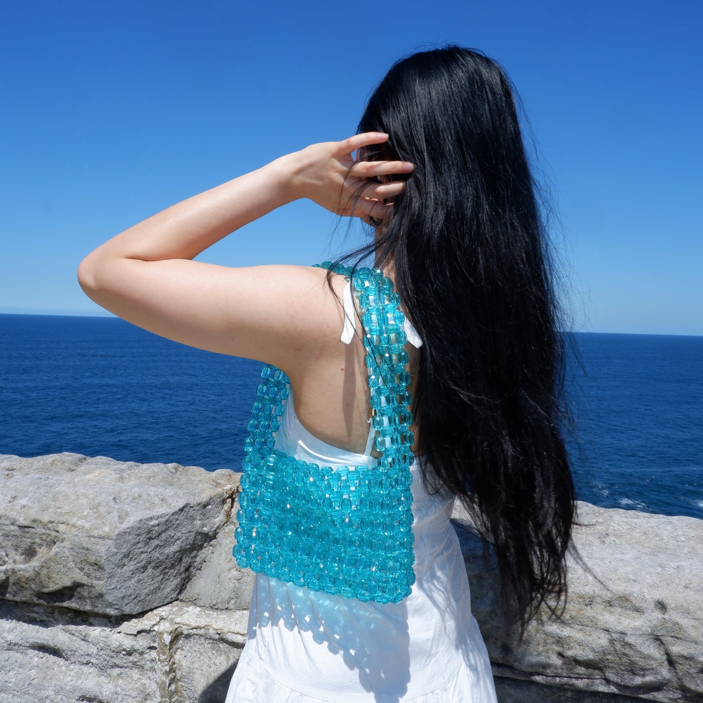 WHIMSY052 - handmade beaded turquoise baguette bag