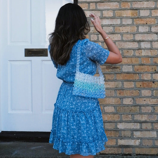 WHIMSY109 - handmade beaded ombre blue shoulder bag