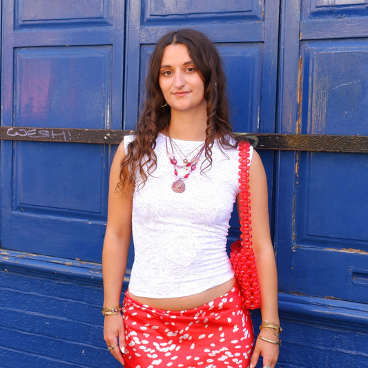 WHIMSY088 - handmade beaded red shoulder bag