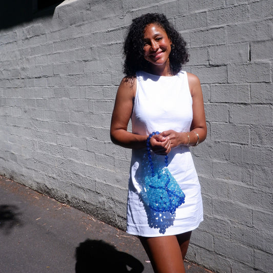 WHIMSY187 - handmade beaded blue bucket bag