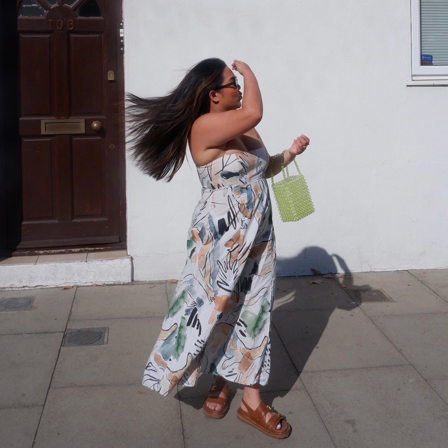 WHIMSY179 - handmade beaded lime boxy bag