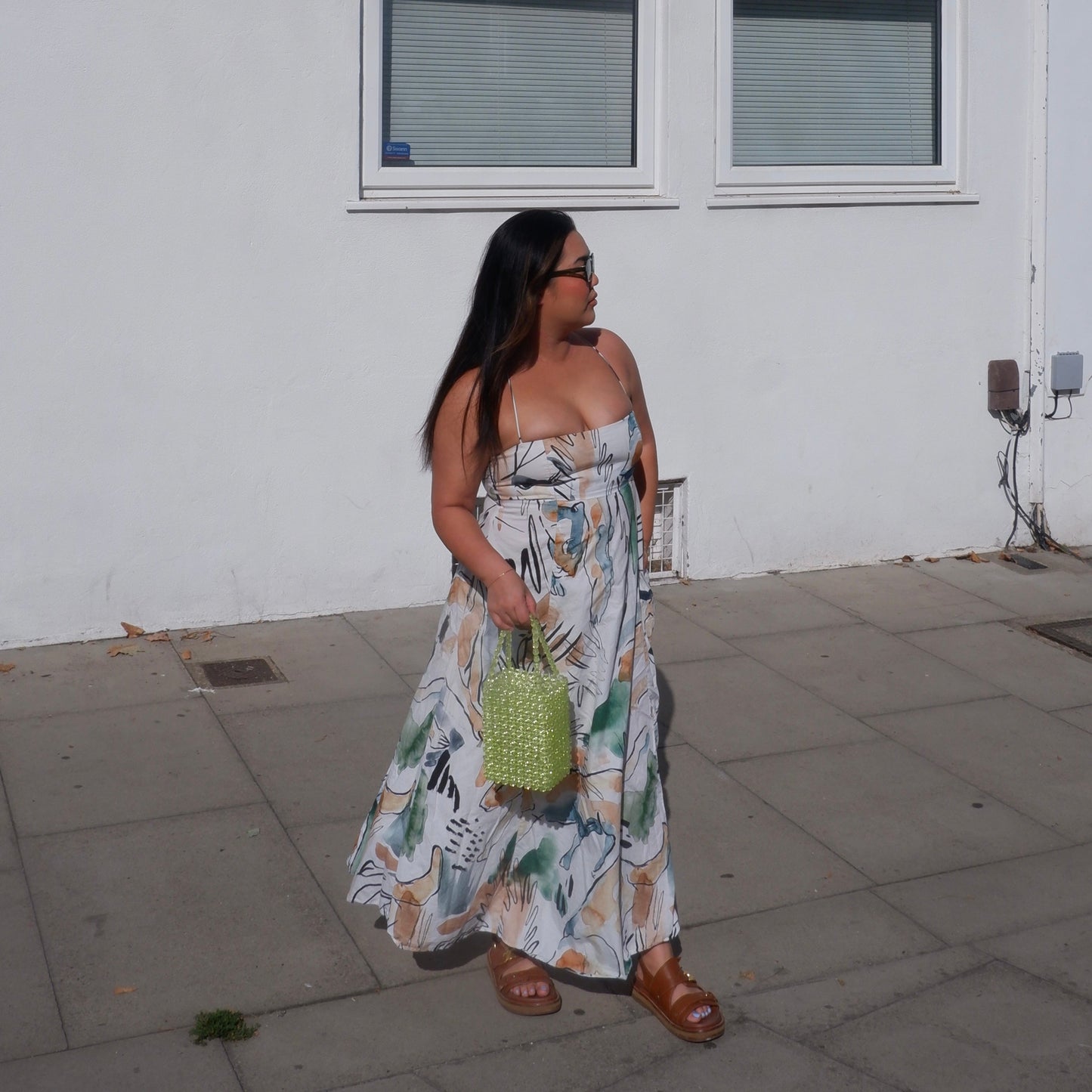 WHIMSY179 - handmade beaded lime boxy bag