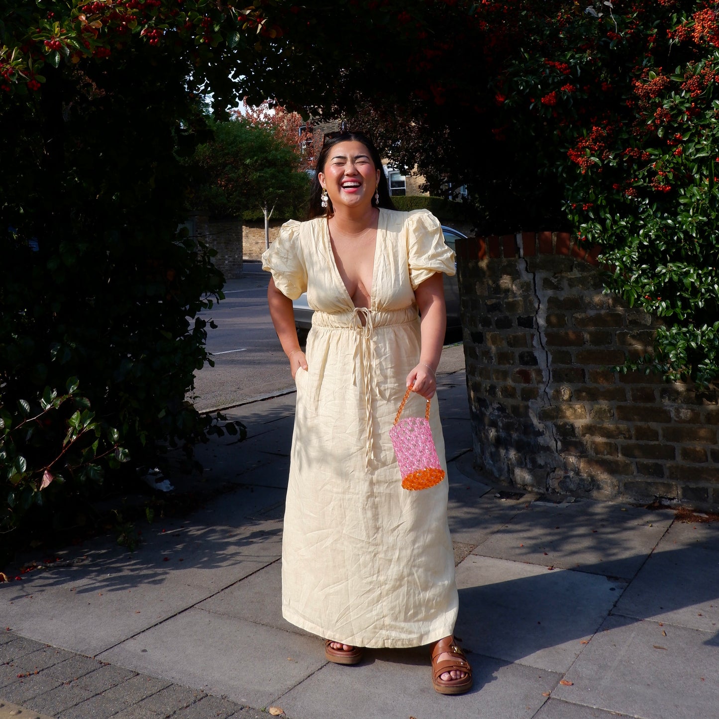 WHIMSY168 - handmade beaded orange and pink bucket bag