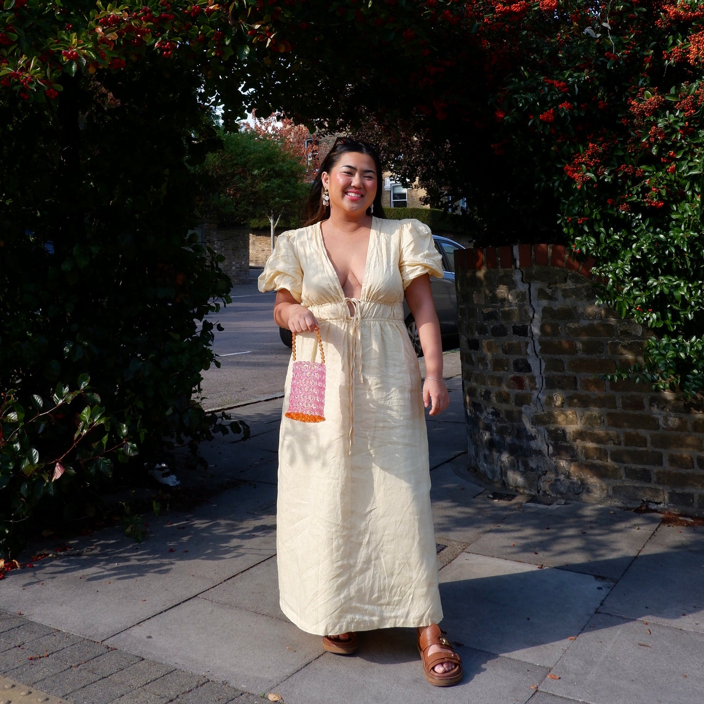 WHIMSY168 - handmade beaded orange and pink bucket bag