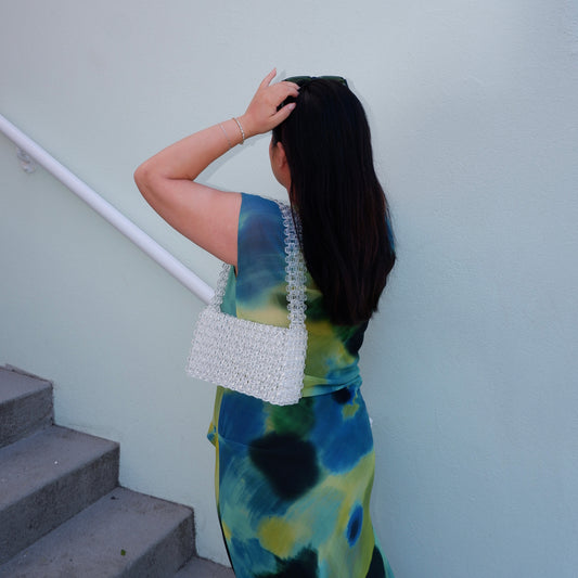 WHIMSY077 - handmade beaded clear structured baguette bag