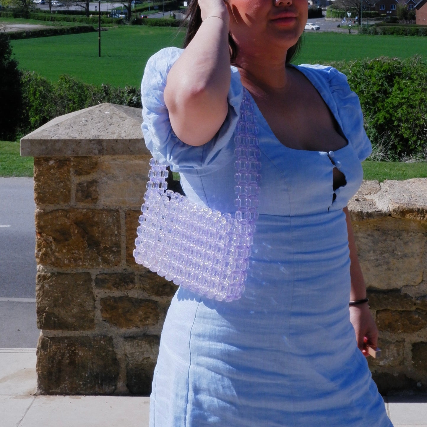 WHIMSY075 - handmade beaded lilac baguette bag