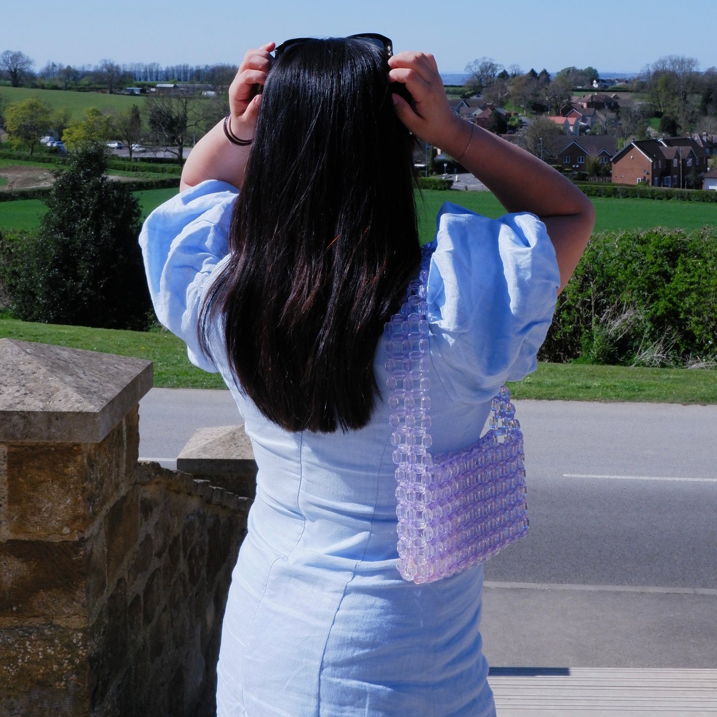WHIMSY075 - handmade beaded lilac baguette bag