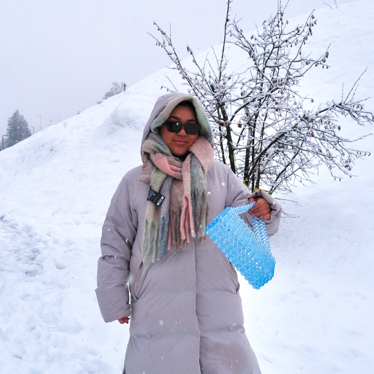 WHIMSY046 - two toned blue structured baguette bag